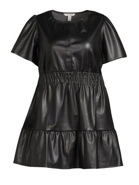 Nine Eight Black Short Sleeve Faux Leather Mini Dress